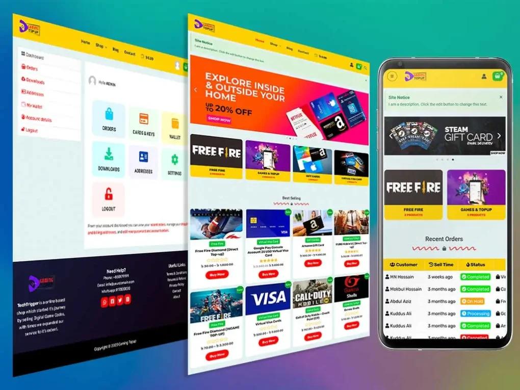 Games TopUp, Visa, Gift Card, Digital Product Selling Website Code